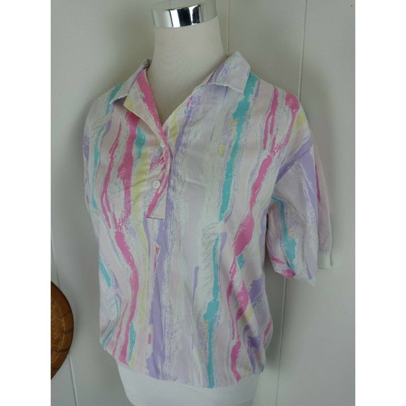 Lind Clare Pastel Button Polo Short Sleeve Top - Picture 6 of 7